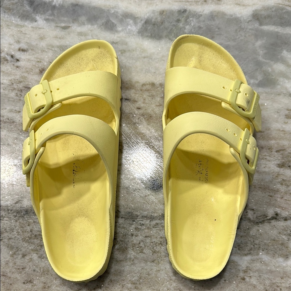 Birkenstock Yellow Sandals with Adjustable Straps and Contoured Footbed